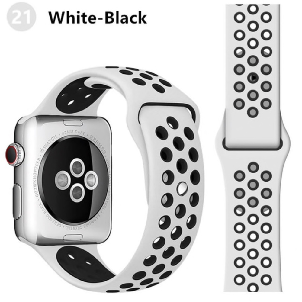 NEW WHITE-BK Sport Silicone Band FOR Apple Watch